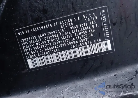 2019 Volkswagen Jetta 1.4T R-Line/1.4T S/1.4T Se из США, поврежденный, VIN 3VWC57BU2KM271663